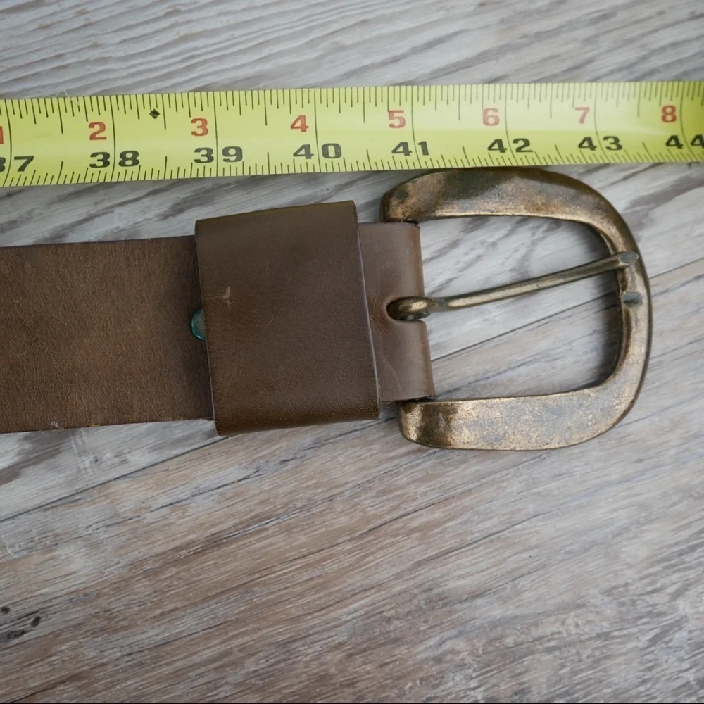 Salvatori brown leather belt w/brass tone buckle L - Picture 8 of 8